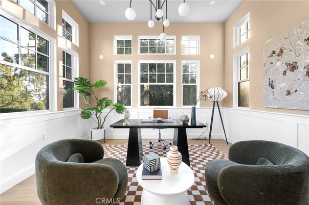 Home Office, Interior, Pendant Lights, Wood Texture Flooring