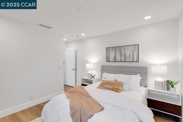 Bedroom, Interior, Recessed Lighting, Wood Texture Flooring