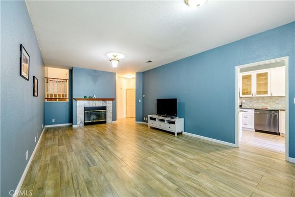 Empty room, Fireplace, Interior, Kitchen, Wood Texture Flooring