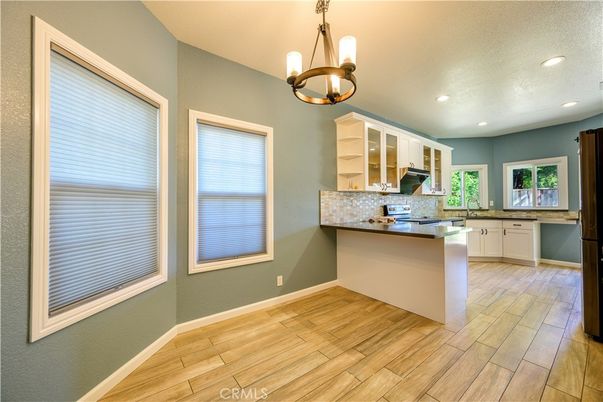 Interior, Kitchen, Pendant Lights, Recessed Lighting, Wood Texture Flooring