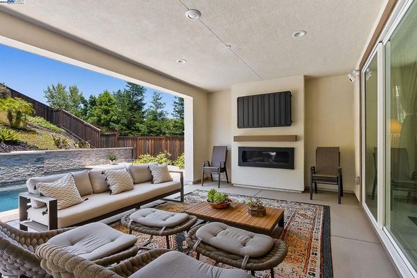 Exterior, Fireplace, Interior, Living room, Recessed Lighting