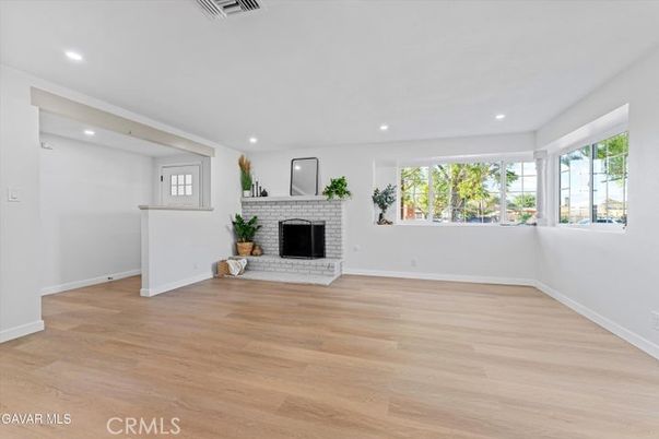 Empty room, Fireplace, Interior, Recessed Lighting, Wood Texture Flooring