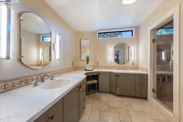 Bathroom, Dual Sink Vanities, Glass Shower, Interior, Recessed Lighting