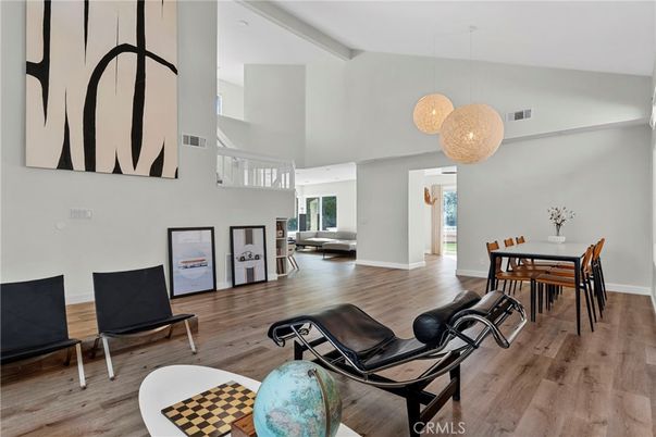 Dining room, Interior, Pendant Lights, Wood Texture Flooring