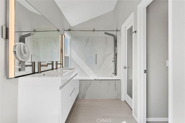 Bathroom, Dual Sink Vanities, Glass Shower, Interior, Marble Walls