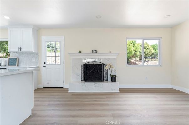 Fireplace, Interior, Recessed Lighting, Wood Texture Flooring