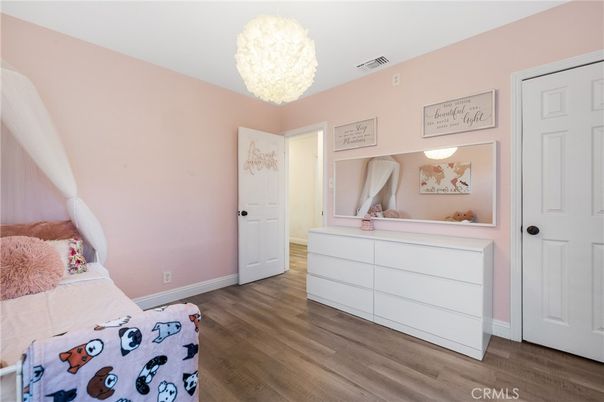 Bedroom, Chandelier, Interior, Wood Texture Flooring
