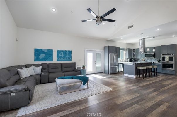 Interior, Kitchen, Living room, Pendant Lights, Recessed Lighting, Stainless Steel Appliances, Wood Texture Flooring