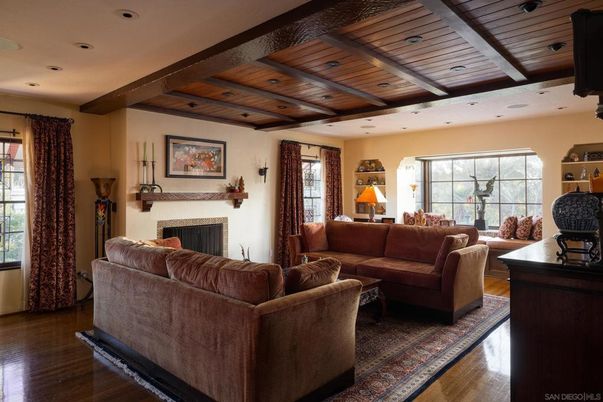 Fireplace, Interior, Living room, Recessed Lighting, Wooden Beams, Wooden Ceilings, Wood Texture Flooring