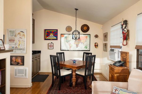 Dining room, Interior, Pendant Lights, Wood Texture Flooring