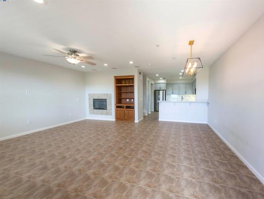 Empty room, Fireplace, Interior, Kitchen, Pendant Lights, Recessed Lighting