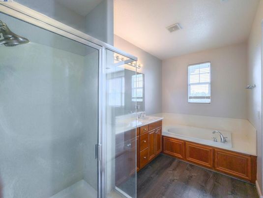 Bathroom, Glass Shower, Interior, Wood Texture Flooring