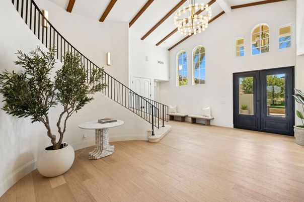 Chandelier, Interior, Pendant Lights, Wooden Beams, Wood Texture Flooring