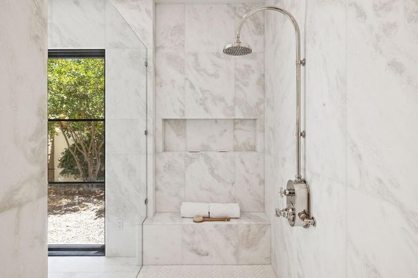 Bathroom, Glass Shower, Interior, Marble Walls