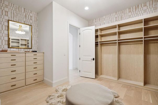 Interior, Recessed Lighting, Stone Walls, Walk-in Closets, Wood Texture Flooring
