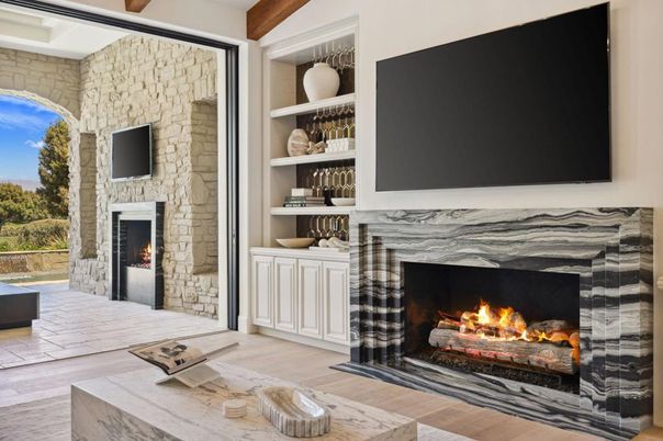 Fireplace, Interior, Stone Walls, Wooden Beams, Wood Texture Flooring