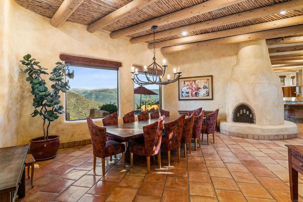 Chandelier, Dining room, Fireplace, Interior, Wooden Beams, Wooden Ceilings