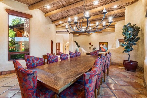 Chandelier, Dining room, Interior, Recessed Lighting, Wooden Beams, Wooden Ceilings