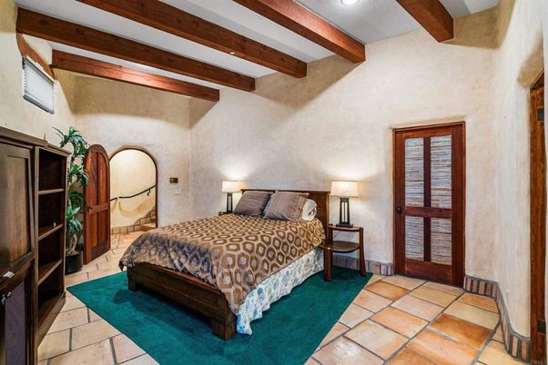 Bedroom, Interior, Recessed Lighting, Wooden Beams