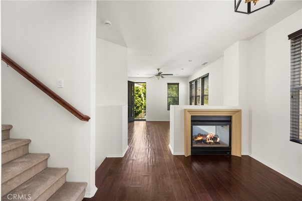 Fireplace, Interior, Recessed Lighting, Wood Texture Flooring