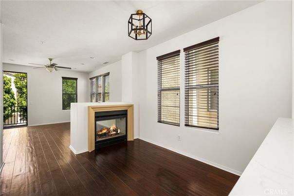 Empty room, Fireplace, Interior, Recessed Lighting, Wood Texture Flooring