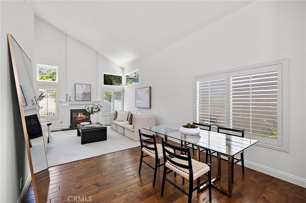 Dining room, Fireplace, Interior, Living room, Wood Texture Flooring