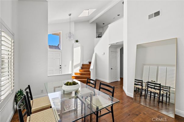 Dining room, Interior, Pendant Lights, Wood Texture Flooring