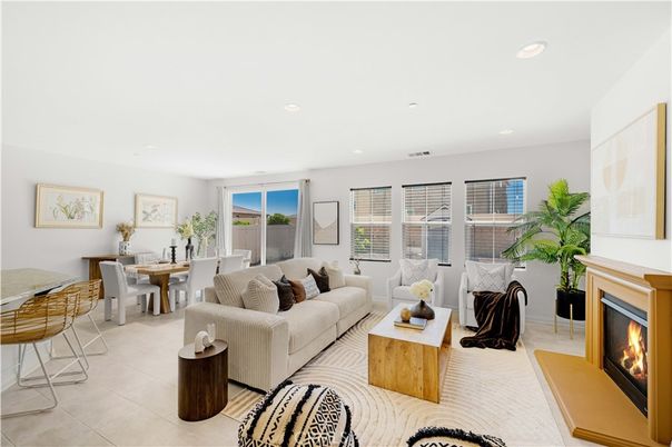 Dining room, Fireplace, Interior, Living room, Recessed Lighting, Water