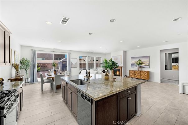 Dining room, Fireplace, Interior, Kitchen, Recessed Lighting
