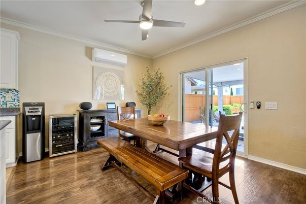 Dining room, Interior, Recessed Lighting, Wood Texture Flooring