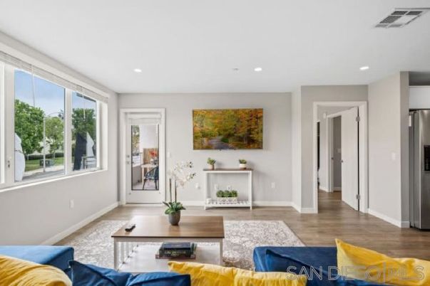 Interior, Living room, Recessed Lighting, Stainless Steel Appliances, Wood Texture Flooring