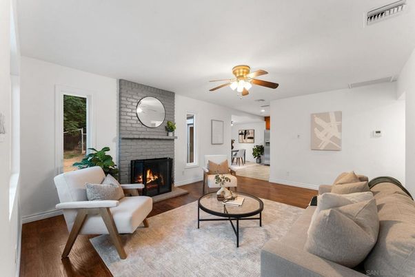 Fireplace, Interior, Living room, Stone Walls, Wood Texture Flooring