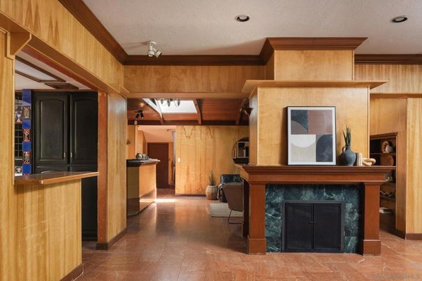 Fireplace, Interior, Recessed Lighting, Wooden Walls