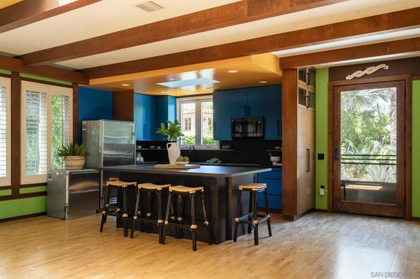 Interior, Kitchen, Recessed Lighting, Stainless Steel Appliances, Wooden Beams, Wood Texture Flooring