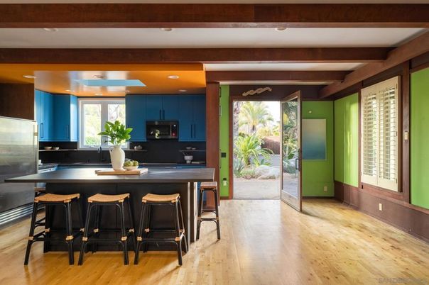 Interior, Kitchen, Recessed Lighting, Stainless Steel Appliances, Wooden Beams, Wood Texture Flooring