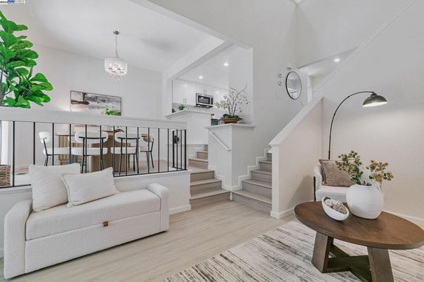 Chandelier, Interior, Kitchen, Pendant Lights, Recessed Lighting, Stainless Steel Appliances, Wood Texture Flooring