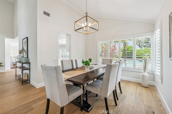 Dining room, Interior, Pendant Lights, Wood Texture Flooring