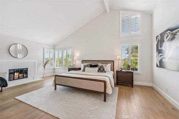 Bedroom, Fireplace, Interior, Wood Texture Flooring