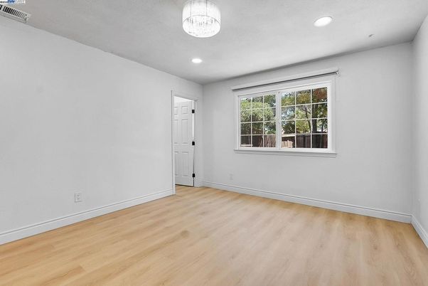 Chandelier, Empty room, Interior, Recessed Lighting, Wood Texture Flooring