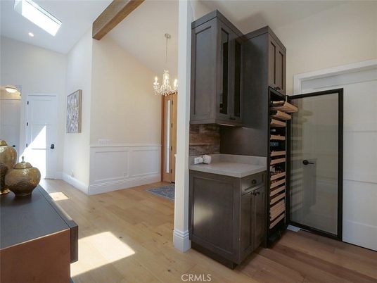 Chandelier, Interior, Kitchen, Recessed Lighting, Wooden Beams, Wood Texture Flooring
