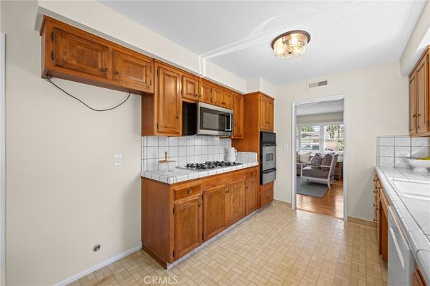 Interior, Kitchen, Living room, Tile Countertops, Wood Texture Flooring