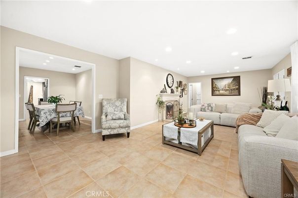 Dining room, Fireplace, Interior, Living room, Recessed Lighting