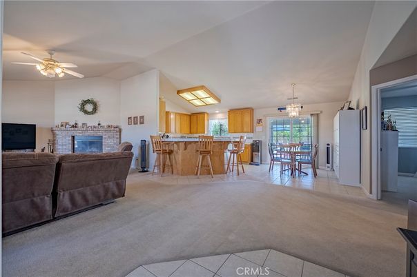Dining room, Fireplace, Interior, Kitchen, Living room, Pendant Lights