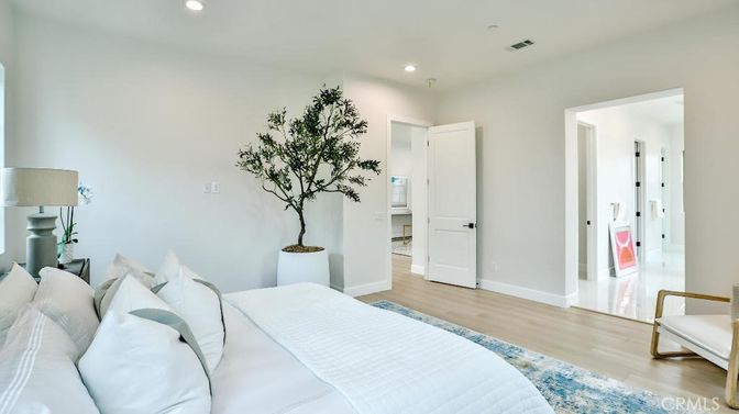 Bedroom, Interior, Recessed Lighting, Wood Texture Flooring