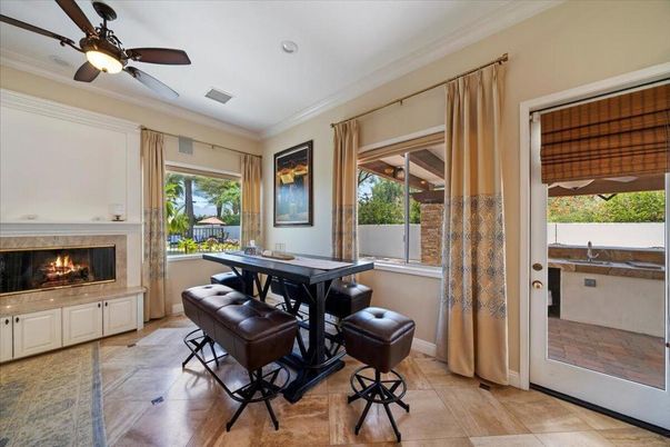 Dining room, Fireplace, Interior, Recessed Lighting