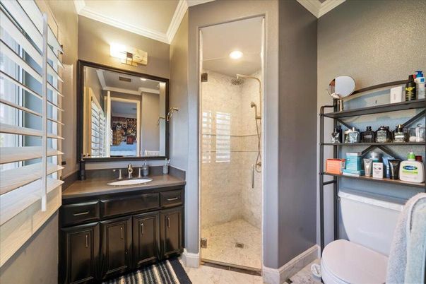 Bathroom, Glass Shower, Interior, Marble, Recessed Lighting