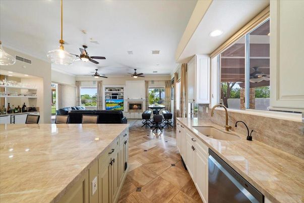 Dining room, Fireplace, Interior, Kitchen, Living room, Pendant Lights, Recessed Lighting