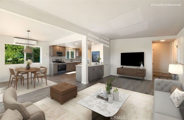 Dining room, Interior, Kitchen, Living room, Pendant Lights, Recessed Lighting, Stainless Steel Appliances, Wood Texture Flooring