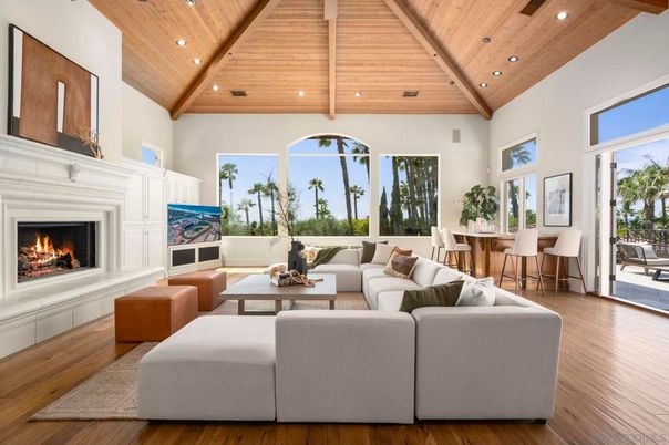 Fireplace, Interior, Living room, Recessed Lighting, Wooden Beams, Wooden Ceilings, Wood Texture Flooring