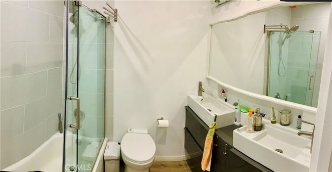 Bathroom, Glass Shower, Interior, Wood Texture Flooring